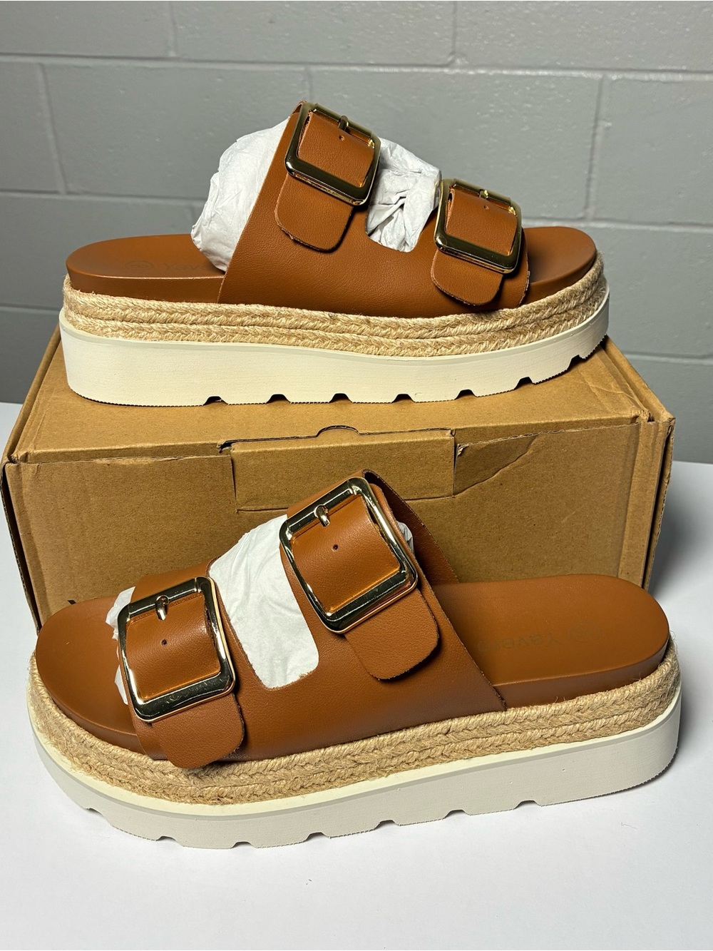 Yavero chunky platform sandals with double buckle and braided rope detail